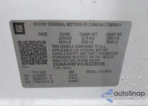 2018 Chevrolet Equinox Ls z USA, uszkodzony, nr VIN 2GNAXREVXJ6328535